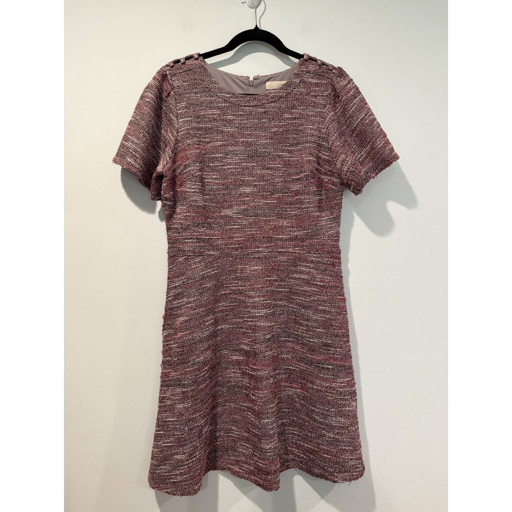 Ann Taylor Loft Tweed Dress Women 10 Short Sleeve Zip Pockets Work Career Travel
